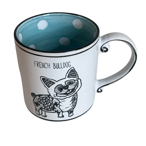 French Bulldog White Black Coffee Mug Whimsical Polka Dot Spectrum Designz 20oz. - Picture 1 of 7